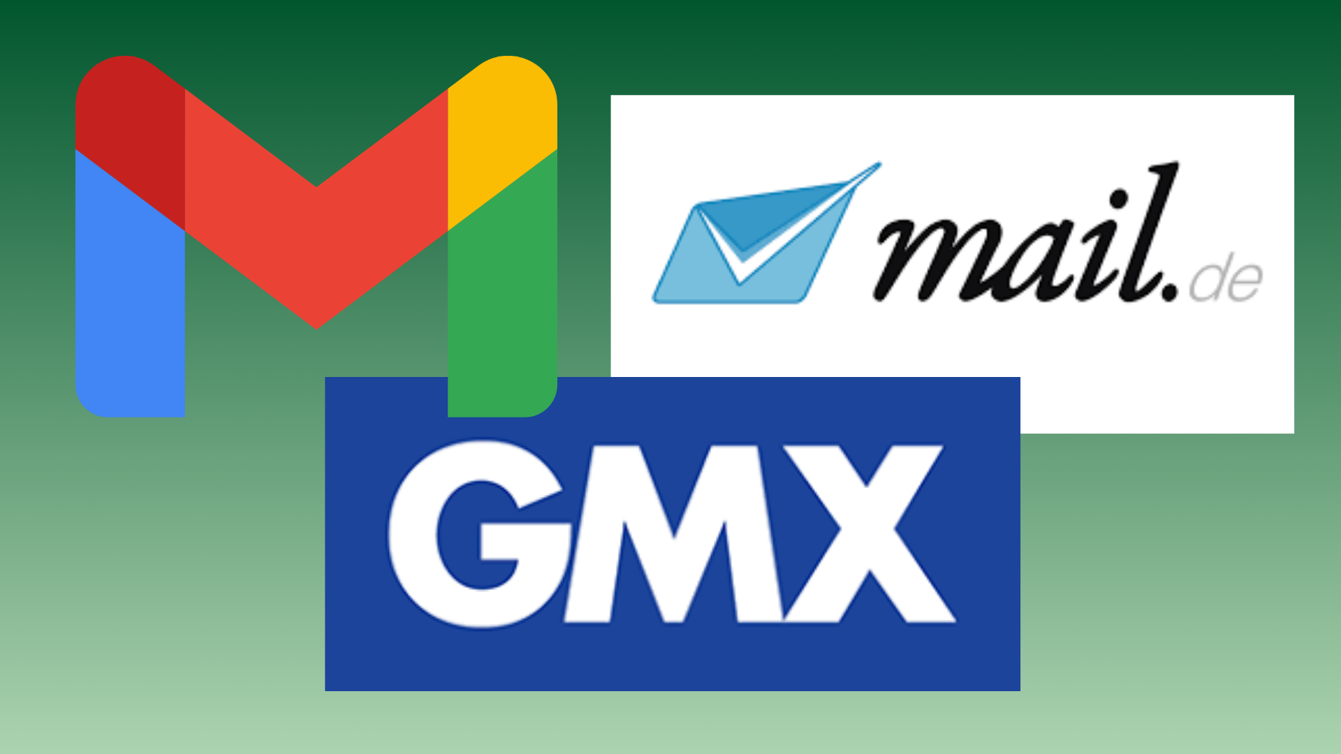 Die Logos von den E-Mail-Anbietern Google, mail.de und GMX sind abgebildet.